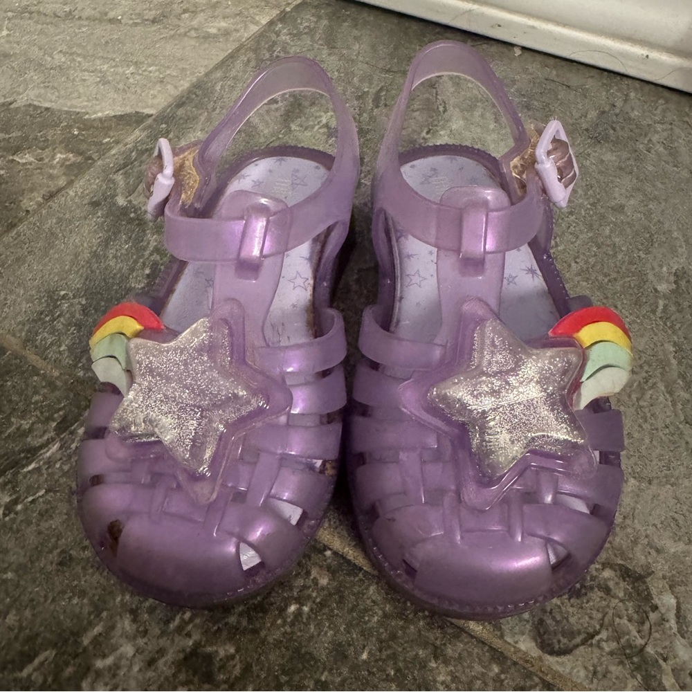 Mini Melissa Toddler sz 7 Purple Jelly Sandals with Glitter Star + Rainbow